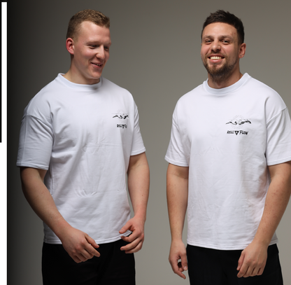“Roll & Flow Oversized Triangle Choke Tee – Jiu-Jitsu Style”