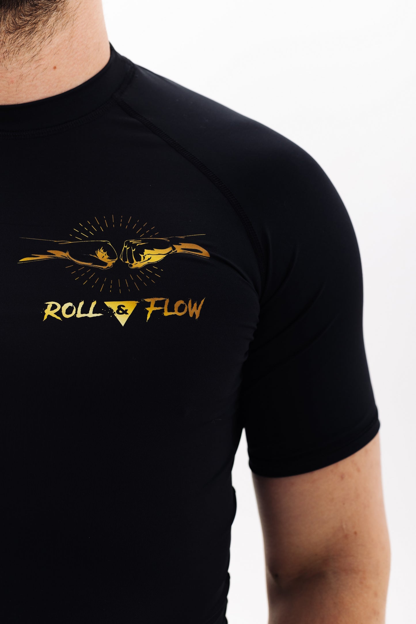 Roll&Flow "Gold Dynamic" Rash Guard-Perfect for BJJ, Grappling, and MMA