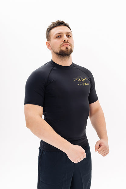 Roll&Flow "Gold Dynamic" Rash Guard-Perfect for BJJ, Grappling, and MMA